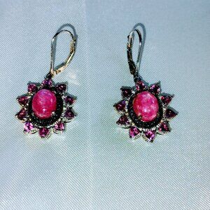 Kenyan star ruby and rhodolite garnet sterling silver earrings